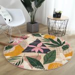 - RealHomes Dijital Baskılı Kaymaz Tabanlı Comfort Yuvarlak Halı - Realhomes Renkli Zeminli Yaprak Desenli Onedraw Çizim Dijital Baskılı Modern Outdoor Yıkanabilir Kaymaz Tabanlı Yuvarlak Halı Realhomes