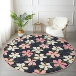 - RealHomes Dijital Baskılı Kaymaz Tabanlı Comfort Yuvarlak Halı - Realhomes  Renkli Zeminli Onedraw Çizimli Çiçek Dijital Baskılı Modern Salon ve Oturma Odası Yıkanabilir Kaymaz Tabanlı Yuvarlak Halı Realhomes