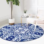 - RealHomes Dijital Baskılı Kaymaz Tabanlı Comfort Yuvarlak Halı - Realhomes  Beyaz Zeminli Çini Desenli Dijital Baskılı Modern Lacivert Mutfak Yıkanabilir Kaymaz Tabanlı Yuvarlak Halı Realhomes