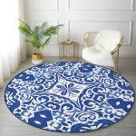 - RealHomes Dijital Baskılı Kaymaz Tabanlı Comfort Yuvarlak Halı - Realhomes  Beyaz Zeminli Çini Desenli Dijital Baskılı Modern Lacivert Mutfak Yıkanabilir Kaymaz Tabanlı Yuvarlak Halı Realhomes