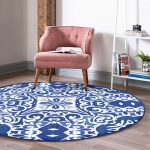 - RealHomes Dijital Baskılı Kaymaz Tabanlı Comfort Yuvarlak Halı - Realhomes  Beyaz Zeminli Çini Desenli Dijital Baskılı Modern Lacivert Mutfak Yıkanabilir Kaymaz Tabanlı Yuvarlak Halı Realhomes