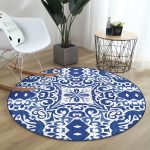 - RealHomes Dijital Baskılı Kaymaz Tabanlı Comfort Yuvarlak Halı - Realhomes  Beyaz Zeminli Çini Desenli Dijital Baskılı Modern Lacivert Mutfak Yıkanabilir Kaymaz Tabanlı Yuvarlak Halı Realhomes