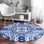 - RealHomes Dijital Baskılı Kaymaz Tabanlı Comfort Yuvarlak Halı - Realhomes  Beyaz Zeminli Çini Desenli Dijital Baskılı Modern Lacivert Mutfak Yıkanabilir Kaymaz Tabanlı Yuvarlak Halı Realhomes