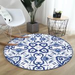 - RealHomes Dijital Baskılı Kaymaz Tabanlı Comfort Yuvarlak Halı - Realhomes  Beyaz Zeminli Çini Desenli Dijital Baskılı Modern Lacivert Mutfak Yıkanabilir Kaymaz Tabanlı Yuvarlak Halı Realhomes