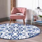 - RealHomes Dijital Baskılı Kaymaz Tabanlı Comfort Yuvarlak Halı - Realhomes  Beyaz Zeminli Çini Desenli Dijital Baskılı Modern Lacivert Mutfak Yıkanabilir Kaymaz Tabanlı Yuvarlak Halı Realhomes