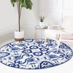 - RealHomes Dijital Baskılı Kaymaz Tabanlı Comfort Yuvarlak Halı - Realhomes  Beyaz Zeminli Çini Desenli Dijital Baskılı Modern Lacivert Mutfak Yıkanabilir Kaymaz Tabanlı Yuvarlak Halı Realhomes