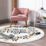 - RealHomes Dijital Baskılı Kaymaz Tabanlı Comfort Yuvarlak Halı - Realhomes  Beyaz Zeminde Merry Christmas Yazılı Dijital Baskılı Modern Gold Mutfak Yıkanabilir Kaymaz Tabanlı Yuvarlak Halı Realhomes