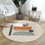 Pastel Renkli Onedraw Çizimli Geometrik Desenli Dijital Baskılı Modern Salon ve Oturma Odası Kaymaz Tabanlı Yuvarlak Halı Realhomes