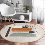 Pastel Renkli Onedraw Çizimli Geometrik Desenli Dijital Baskılı Modern Salon ve Oturma Odası Kaymaz Tabanlı Yuvarlak Halı Realhomes