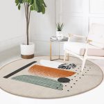 Pastel Renkli Onedraw Çizimli Geometrik Desenli Dijital Baskılı Modern Salon ve Oturma Odası Kaymaz Tabanlı Yuvarlak Halı Realhomes