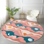 - RealHomes Dijital Baskılı Kaymaz Tabanlı Comfort Yuvarlak Halı - Realhomes  Renkli Zeminde Ay Güneş Temalı Dijital Baskılı Modern Turuncu Salon ve Oturma Odası Yıkanabilir Kaymaz Tabanlı Yuvarlak Halı Realhomes