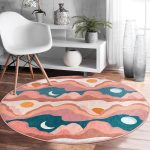 - RealHomes Dijital Baskılı Kaymaz Tabanlı Comfort Yuvarlak Halı - Realhomes  Renkli Zeminde Ay Güneş Temalı Dijital Baskılı Modern Turuncu Salon ve Oturma Odası Yıkanabilir Kaymaz Tabanlı Yuvarlak Halı Realhomes