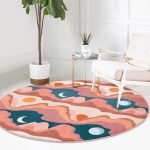 - RealHomes Dijital Baskılı Kaymaz Tabanlı Comfort Yuvarlak Halı - Realhomes  Renkli Zeminde Ay Güneş Temalı Dijital Baskılı Modern Turuncu Salon ve Oturma Odası Yıkanabilir Kaymaz Tabanlı Yuvarlak Halı Realhomes