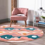 - RealHomes Dijital Baskılı Kaymaz Tabanlı Comfort Yuvarlak Halı - Realhomes  Renkli Zeminde Ay Güneş Temalı Dijital Baskılı Modern Turuncu Salon ve Oturma Odası Yıkanabilir Kaymaz Tabanlı Yuvarlak Halı Realhomes