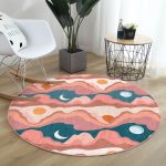 - RealHomes Dijital Baskılı Kaymaz Tabanlı Comfort Yuvarlak Halı - Realhomes  Renkli Zeminde Ay Güneş Temalı Dijital Baskılı Modern Turuncu Salon ve Oturma Odası Yıkanabilir Kaymaz Tabanlı Yuvarlak Halı Realhomes