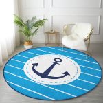 - RealHomes Dijital Baskılı Kaymaz Tabanlı Comfort Yuvarlak Halı - Realhomes  Mavi Zeminde Çapa Desenli Dijital Baskılı Modern Lacivert Outdoor Yıkanabilir Kaymaz Tabanlı Yuvarlak Halı Realhomes