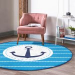 - RealHomes Dijital Baskılı Kaymaz Tabanlı Comfort Yuvarlak Halı - Realhomes  Mavi Zeminde Çapa Desenli Dijital Baskılı Modern Lacivert Outdoor Yıkanabilir Kaymaz Tabanlı Yuvarlak Halı Realhomes
