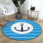 - RealHomes Dijital Baskılı Kaymaz Tabanlı Comfort Yuvarlak Halı - Realhomes  Mavi Zeminde Çapa Desenli Dijital Baskılı Modern Lacivert Outdoor Yıkanabilir Kaymaz Tabanlı Yuvarlak Halı Realhomes