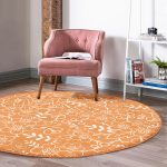 - RealHomes Dijital Baskılı Kaymaz Tabanlı Comfort Yuvarlak Halı - Realhomes  Renkli Zeminde Çiçek Desenli Dijital Baskılı Modern Turuncu Koridor ve Antre Yıkanabilir Kaymaz Tabanlı Yuvarlak Halı Realhomes