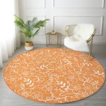 - RealHomes Dijital Baskılı Kaymaz Tabanlı Comfort Yuvarlak Halı - Realhomes  Renkli Zeminde Çiçek Desenli Dijital Baskılı Modern Turuncu Koridor ve Antre Yıkanabilir Kaymaz Tabanlı Yuvarlak Halı Realhomes