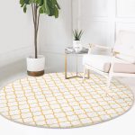 - RealHomes Dijital Baskılı Kaymaz Tabanlı Comfort Yuvarlak Halı - Realhomes  Beyaz Zeminde Gold Detaylı Ogea Dijital Baskılı Modern Koridor ve Antre Yıkanabilir Kaymaz Tabanlı Yuvarlak Halı Realhomes