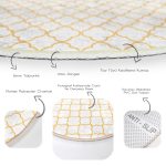 - RealHomes Dijital Baskılı Kaymaz Tabanlı Comfort Yuvarlak Halı - Realhomes  Beyaz Zeminde Gold Detaylı Ogea Dijital Baskılı Modern Koridor ve Antre Yıkanabilir Kaymaz Tabanlı Yuvarlak Halı Realhomes