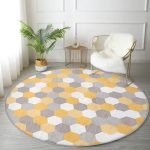 - RealHomes Dijital Baskılı Kaymaz Tabanlı Comfort Yuvarlak Halı - Realhomes  Renkli Zeminde Geometrik Çizim Dijital Baskılı Modern Gold Salon ve Oturma Odası Yıkanabilir Kaymaz Tabanlı Yuvarlak Halı Realhomes