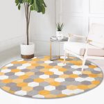 - RealHomes Dijital Baskılı Kaymaz Tabanlı Comfort Yuvarlak Halı - Realhomes  Renkli Zeminde Geometrik Çizim Dijital Baskılı Modern Gold Salon ve Oturma Odası Yıkanabilir Kaymaz Tabanlı Yuvarlak Halı Realhomes