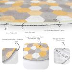 - RealHomes Dijital Baskılı Kaymaz Tabanlı Comfort Yuvarlak Halı - Realhomes  Renkli Zeminde Geometrik Çizim Dijital Baskılı Modern Gold Salon ve Oturma Odası Yıkanabilir Kaymaz Tabanlı Yuvarlak Halı Realhomes