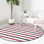 - RealHomes Dijital Baskılı Kaymaz Tabanlı Comfort Yuvarlak Halı - Realhomes  Beyaz Zeminde Renkli Çizgili Dijital Baskılı Modern Bordo Koridor ve Antre Yıkanabilir Kaymaz Tabanlı Yuvarlak Halı Realhomes