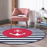 - RealHomes Dijital Baskılı Kaymaz Tabanlı Comfort Yuvarlak Halı - Realhomes Beyaz Zeminde Renkli Çapa Desenli Dijital Baskılı Modern Bordo Outdoor Yıkanabilir Kaymaz Tabanlı Yuvarlak Halı Realhomes