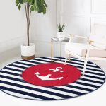 - RealHomes Dijital Baskılı Kaymaz Tabanlı Comfort Yuvarlak Halı - Realhomes Beyaz Zeminde Renkli Çapa Desenli Dijital Baskılı Modern Bordo Outdoor Yıkanabilir Kaymaz Tabanlı Yuvarlak Halı Realhomes