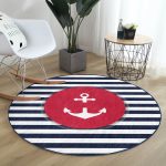 - RealHomes Dijital Baskılı Kaymaz Tabanlı Comfort Yuvarlak Halı - Realhomes Beyaz Zeminde Renkli Çapa Desenli Dijital Baskılı Modern Bordo Outdoor Yıkanabilir Kaymaz Tabanlı Yuvarlak Halı Realhomes