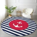 - RealHomes Dijital Baskılı Kaymaz Tabanlı Comfort Yuvarlak Halı - Realhomes Beyaz Zeminde Renkli Çapa Desenli Dijital Baskılı Modern Bordo Outdoor Yıkanabilir Kaymaz Tabanlı Yuvarlak Halı Realhomes