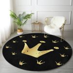 - RealHomes Dijital Baskılı Kaymaz Tabanlı Comfort Yuvarlak Halı - Realhomes  Siyah Zeminde Gold Detaylı Taç Desenli Dijital Baskılı Modern Salon ve Oturma Odası Yıkanabilir Kaymaz Tabanlı Yuvarlak Halı Realhomes