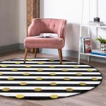 - RealHomes Dijital Baskılı Kaymaz Tabanlı Comfort Yuvarlak Halı - Realhomes  Beyaz Zeminde Gold Detaylı Puantiye Dijital Baskılı Modern Salon ve Oturma Odası Yıkanabilir Kaymaz Tabanlı Yuvarlak Halı Realhomes