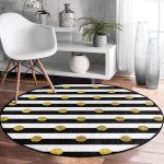 - RealHomes Dijital Baskılı Kaymaz Tabanlı Comfort Yuvarlak Halı - Realhomes  Beyaz Zeminde Gold Detaylı Puantiye Dijital Baskılı Modern Salon ve Oturma Odası Yıkanabilir Kaymaz Tabanlı Yuvarlak Halı Realhomes