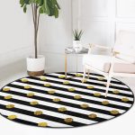 - RealHomes Dijital Baskılı Kaymaz Tabanlı Comfort Yuvarlak Halı - Realhomes  Beyaz Zeminde Gold Detaylı Puantiye Dijital Baskılı Modern Salon ve Oturma Odası Yıkanabilir Kaymaz Tabanlı Yuvarlak Halı Realhomes