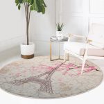 - RealHomes Dijital Baskılı Kaymaz Tabanlı Comfort Yuvarlak Halı - Realhomes  Eyfel Kulesi Resimli Dijital Baskılı Krem Salon ve Oturma Odası Yıkanabilir Kaymaz Tabanlı Yuvarlak Halı Realhomes