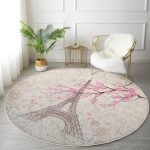 - RealHomes Dijital Baskılı Kaymaz Tabanlı Comfort Yuvarlak Halı - Realhomes  Eyfel Kulesi Resimli Dijital Baskılı Krem Salon ve Oturma Odası Yıkanabilir Kaymaz Tabanlı Yuvarlak Halı Realhomes