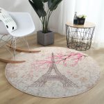 - RealHomes Dijital Baskılı Kaymaz Tabanlı Comfort Yuvarlak Halı - Realhomes  Eyfel Kulesi Resimli Dijital Baskılı Krem Salon ve Oturma Odası Yıkanabilir Kaymaz Tabanlı Yuvarlak Halı Realhomes