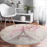 - RealHomes Dijital Baskılı Kaymaz Tabanlı Comfort Yuvarlak Halı - Realhomes  Eyfel Kulesi Resimli Dijital Baskılı Krem Salon ve Oturma Odası Yıkanabilir Kaymaz Tabanlı Yuvarlak Halı Realhomes