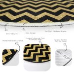 - RealHomes Dijital Baskılı Kaymaz Tabanlı Comfort Yuvarlak Halı - Realhomes  Gold Zeminde Siyah Zikzak Desenli Dijital Baskılı Modern Salon ve Oturma Odası Yıkanabilir Kaymaz Tabanlı Yuvarlak Halı Realhomes