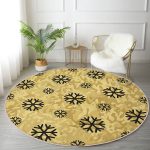 - RealHomes Dijital Baskılı Kaymaz Tabanlı Comfort Yuvarlak Halı - Realhomes  Gold Zeminde Siyah Renkli Kar tanesi Desenli Dijital Baskılı Modern Salon ve Oturma Odası Kaymaz Tabanlı Yuvarlak Halı Realhomes
