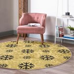 - RealHomes Dijital Baskılı Kaymaz Tabanlı Comfort Yuvarlak Halı - Realhomes  Gold Zeminde Siyah Renkli Kar tanesi Desenli Dijital Baskılı Modern Salon ve Oturma Odası Kaymaz Tabanlı Yuvarlak Halı Realhomes