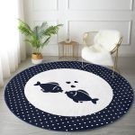 - RealHomes Dijital Baskılı Kaymaz Tabanlı Comfort Yuvarlak Halı - Realhomes  Beyaz Zeminde Renkli Balık Desenli Dijital Baskılı Modern Lacivert Mutfak Yıkanabilir Kaymaz Tabanlı Yuvarlak Halı Realhomes