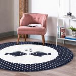 - RealHomes Dijital Baskılı Kaymaz Tabanlı Comfort Yuvarlak Halı - Realhomes  Beyaz Zeminde Renkli Balık Desenli Dijital Baskılı Modern Lacivert Mutfak Yıkanabilir Kaymaz Tabanlı Yuvarlak Halı Realhomes