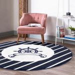 - RealHomes Dijital Baskılı Kaymaz Tabanlı Comfort Yuvarlak Halı - Realhomes  Beyaz Zeminde Modern Dümen Desenli Dijital Baskılı Lacivert Outdoor Yıkanabilir Kaymaz Tabanlı Yuvarlak Halı Realhomes