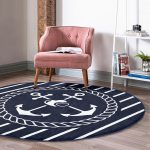 - RealHomes Dijital Baskılı Kaymaz Tabanlı Comfort Yuvarlak Halı - Realhomes  Renkli Zeminde Çapa Desenli Dijital Baskılı Modern Lacivert Outdoor Yıkanabilir Kaymaz Tabanlı Yuvarlak Halı Realhomes