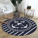 - RealHomes Dijital Baskılı Kaymaz Tabanlı Comfort Yuvarlak Halı - Realhomes  Renkli Zeminde Çapa Desenli Dijital Baskılı Modern Lacivert Outdoor Yıkanabilir Kaymaz Tabanlı Yuvarlak Halı Realhomes